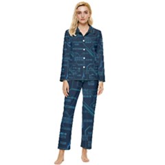 Technology Computer Circuit Boards Electricity Cpu Binary Womens  Long Sleeve Velvet Pocket Pajamas Set by Bakwanart