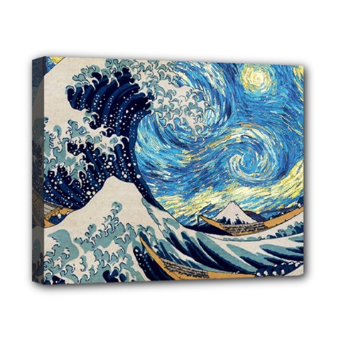 The Great Wave Of Kanagawa Painting Hokusai, Starry Night Vincent Van Gogh Canvas 10  X 8  (stretched) by Bakwanart