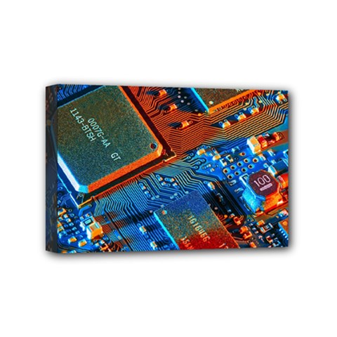 Gray Circuit Board Electronics Electronic Components Microprocessor Mini Canvas 6  X 4  (stretched) by Bakwanart