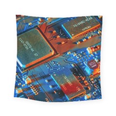 Gray Circuit Board Electronics Electronic Components Microprocessor Square Tapestry (small) by Bakwanart