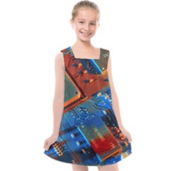 Gray Circuit Board Electronics Electronic Components Microprocessor Kids  Cross Back Dress by Bakwanart