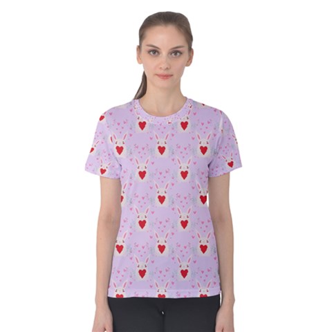 Easter Easter Bunny Hearts Seamless Tile Cute Women s Cotton Tee by 99art