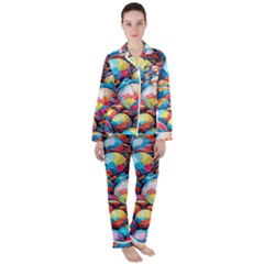 Pattern Seamless Balls Colorful Rainbow Colors Women s Long Sleeve Satin Pajamas Set	 by 99art