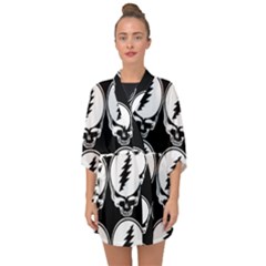 Black And White Deadhead Grateful Dead Steal Your Face Pattern Half Sleeve Chiffon Kimono by 99art
