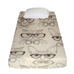 Seamless Pattern Hand Drawn-cats-with Hipster Accessories Fitted Sheet (single Size) by Vaneshart
