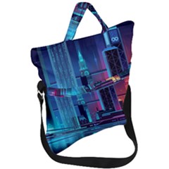 Digital Art Artwork Illustration Vector Buiding City Fold Over Handle Tote Bag by 99art
