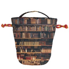 Books On Bookshelf Assorted Color Book Lot In Bookcase Library Drawstring Bucket Bag by 99art