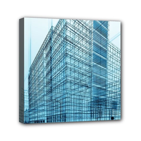 Architecture Blue Drawing Engineering City Modern Building Exterior Mini Canvas 6  X 6  (stretched) by 99art