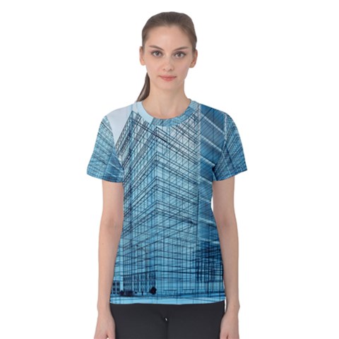Architecture Blue Drawing Engineering City Modern Building Exterior Women s Cotton Tee by 99art