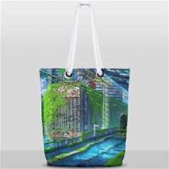 Anime Landscape Apocalyptic Ruins Water City Cityscape Full Print Rope Handle Tote (small) by 99art