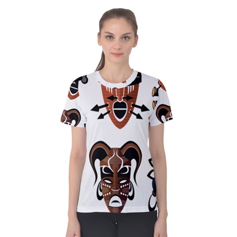 Tribal-masks-african-culture-set Women s Cotton Tee by 99art