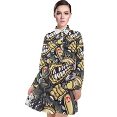 Scooter-motorcycle-boot-cartoon-vector Long Sleeve Chiffon Shirt Dress by 99art