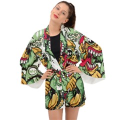 Scooter-motorcycle-graffiti Long Sleeve Kimono by 99art