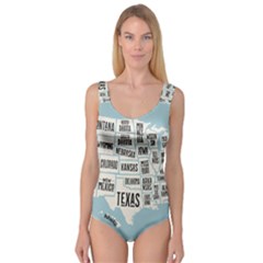 Black White Usa Map States Princess Tank Leotard  by B30l