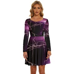 Storm Flashlight Space Nature Long Sleeve Wide Neck Velvet Dress by Cowasu