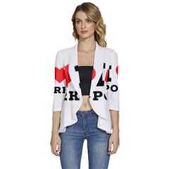 I Love Pork  Women s 3/4 Sleeve Ruffle Edge Open Front Jacket by ilovewhateva