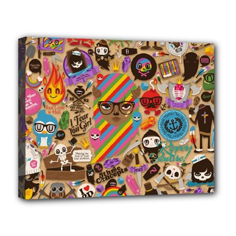 Multicolored Doodle Art Wallpaper Canvas 14  X 11  (stretched) by Cowasu