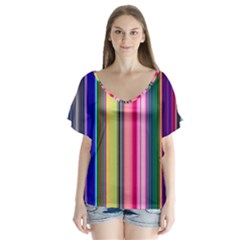 Pastel Colors Striped Pattern V-neck Flutter Sleeve Top by Bangk1t