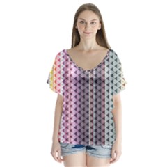 Triangle Stripes Texture Pattern V-neck Flutter Sleeve Top by Bangk1t