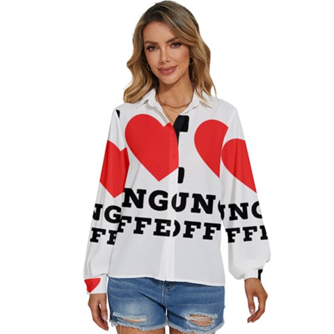 I Love Lungo Coffee  Women s Long Sleeve Button Up Shirt by ilovewhateva