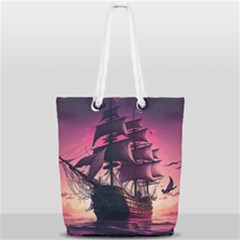 Ship Pirate Adventure Landscape Ocean Sun Heaven Full Print Rope Handle Tote (small) by Ndabl3x