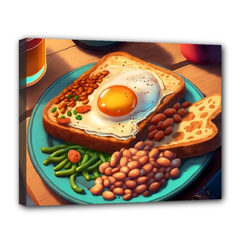Breakfast Egg Beans Toast Plate Canvas 14  X 11  (stretched) by Ndabl3x