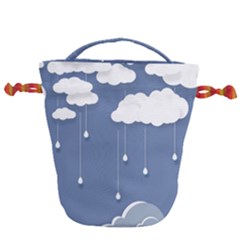 Blue Clouds Rain Raindrops Weather Sky Raining Drawstring Bucket Bag by Wav3s