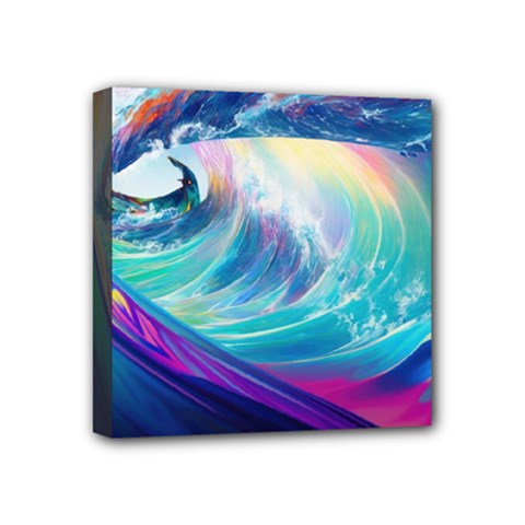 Wave Ocean Sea Tsunami Nautical Nature Water Mini Canvas 4  X 4  (stretched) by Wav3s