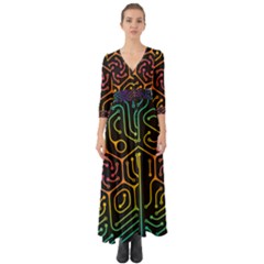 Circuit Hexagonal Geometric Pattern Background Pattern Button Up Boho Maxi Dress by Wav3s