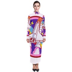 Badge-patch-pink-rainbow-rocket Turtleneck Maxi Dress by Wav3s