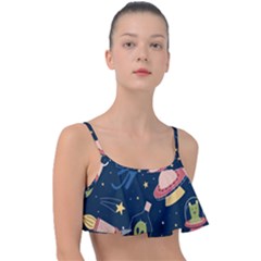 Seamless-pattern-with-funny-aliens-cat-galaxy Frill Bikini Top by Wav3s