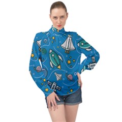 About-space-seamless-pattern High Neck Long Sleeve Chiffon Top by Wav3s
