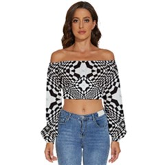 Tile Repeating Pattern Texture Long Sleeve Crinkled Weave Crop Top by Ndabl3x
