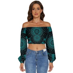 Ornament District Turquoise Long Sleeve Crinkled Weave Crop Top by Ndabl3x