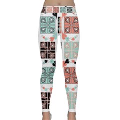 Mint Black Coral Heart Paisley Classic Yoga Leggings by Ndabl3x