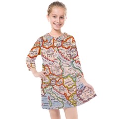 Map Europe Globe Countries States Kids  Quarter Sleeve Shirt Dress by Ndabl3x