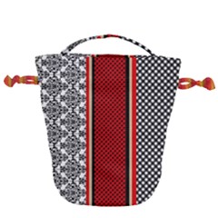 Background Damask Red Black Drawstring Bucket Bag by Ndabl3x