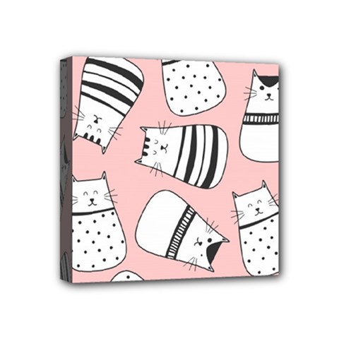 Cute Cats Cartoon Seamless-pattern Mini Canvas 4  X 4  (stretched) by Vaneshart