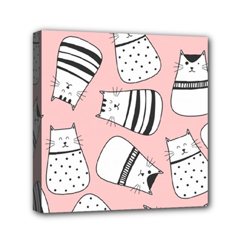 Cute Cats Cartoon Seamless-pattern Mini Canvas 6  X 6  (stretched) by Vaneshart