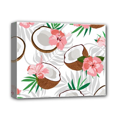 Seamless Pattern Coconut Piece Palm Leaves With Pink Hibiscus Deluxe Canvas 14  X 11  (stretched) by Vaneshart