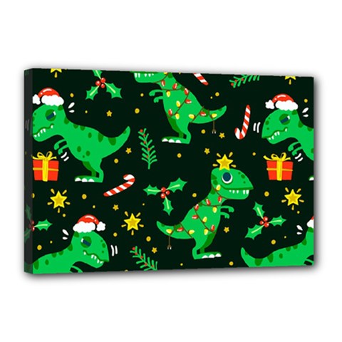 Christmas-funny-pattern Dinosaurs Canvas 18  X 12  (stretched) by Vaneshart