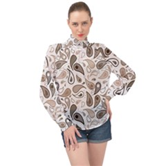 Paisley Pattern Background Graphic High Neck Long Sleeve Chiffon Top by Vaneshop