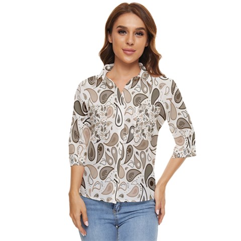 Paisley Pattern Background Graphic Women s Quarter Sleeve Pocket Shirt by Vaneshop