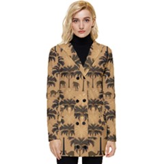 Camel Palm Tree Button Up Hooded Coat  by Vaneshop