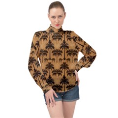 Camel Palm Tree High Neck Long Sleeve Chiffon Top by Vaneshop