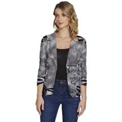 Background Pattern Geometric Design Women s One-button 3/4 Sleeve Short Jacket by Vaneshop