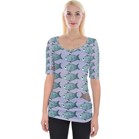 Fishes Pattern Background Theme Art Wide Neckline Tee by Vaneshop