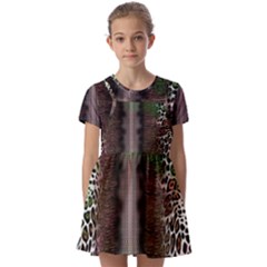 Leopard Animal Shawl Honeycomb Kids  Short Sleeve Pinafore Style Dress by Vaneshop