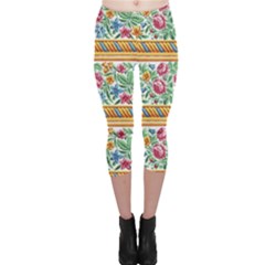 Flower Fabric Design Capri Leggings  by Vaneshop