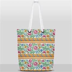 Flower Fabric Design Full Print Rope Handle Tote (small) by Vaneshop
